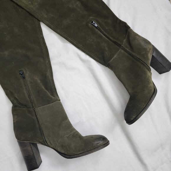 NEW Free People Dakota Moss Green Suede Leather Heeled Tall Slouchy Boots - Picture 4 of 11